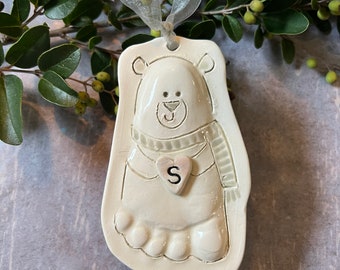 Baby Footprint ornament - Footprint Bear Ornament - Kids ornament - foot Print Bear Ornament