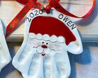 1 Handprint Santa Ornament, Custom Baby Ornament, Handprint Mold Kit