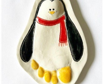 Baby Ornament , Baby Penguin footprint ,   Baby Keepsake Ornament, Penguin Footprint