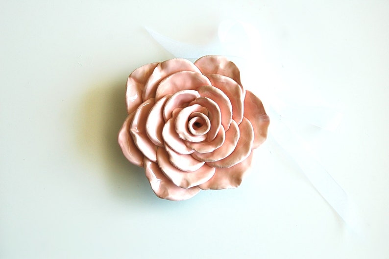 Home Decor Wall Flower / Pink Ceramic Shabby Chic Rose Etsy