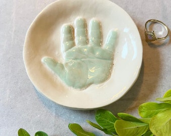 Handprint jewelry Plate, Personalized Baby handprint Jewelry Dish, Mommy jewelry Dish