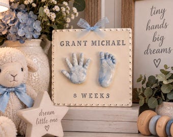 Custom baby keepsake , Heirloom Baby Gift, Ceramic Hand and Footprint, Clay Handprints