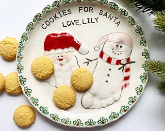 Children’s Christmas Plate, Child’s Cookie Plate , Personalized Plate , Hand and footprint Plate