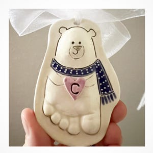 Baby Footprint ornament - Footprint Bear Ornament - Kids ornament - foot Print Bear Ornament