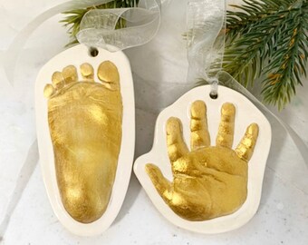 Hand and foot Ornament , Custom Handprint Ornament Keepsake, Footprint Mold, Baby Ornament Gift