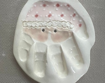 Folk Art Handprint Santa Ornament, Custom Baby Ornament, Handprint Ornament