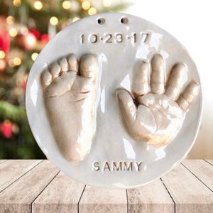 Hand and footprint Ornament Keepsake Footprint Ornament - Hand and Footprint Ornament, Newborn Present - Ceramic 4.5 inches