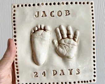 Baby Boy and Girl Gift Keepsake Print - Handmade Baby Foot and Handprint Memento Personalized Nursery Art Decor - Hand