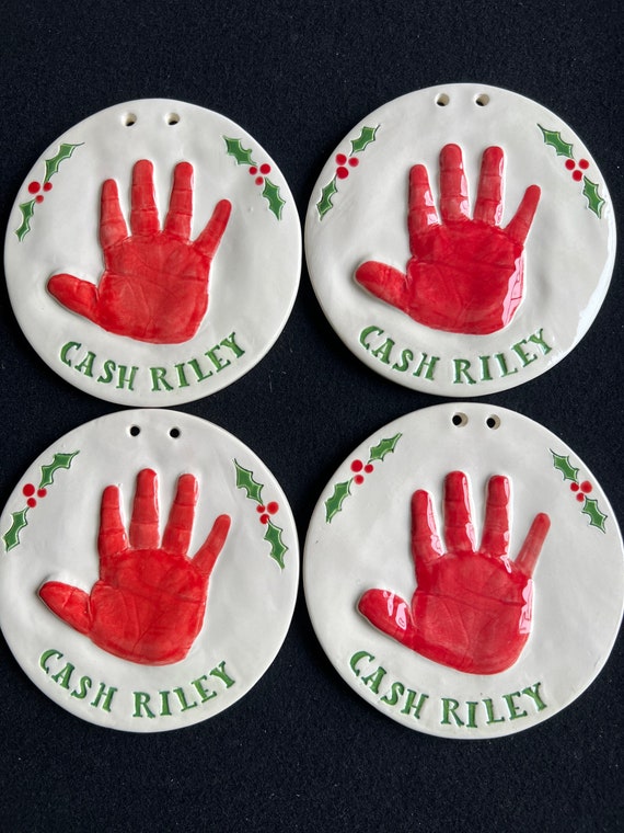 1 Handprint Santa Ornament, Custom Baby Ornament, Handprint Mold