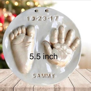 5.5 Inch Baby Keepsake Ornament , Footprint Ornament , Hand and Footprint Gift , Newborn Present , Ceramic Hand and footprint