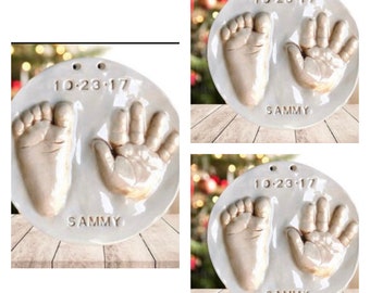 Reserved 3 Hand and footprint Ornament Keepsake Footprint Ornament - Hand and Footprint Ornament, Newborn Present - Ceramic 4.5 inches