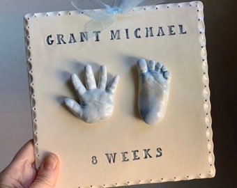 Baby Boy Personalized Hand and foot Keepsake Print DIY Mold Kit - Baby Foot and Handprint Memento Baby Nursery Art Decor Heirloom Baby Gift