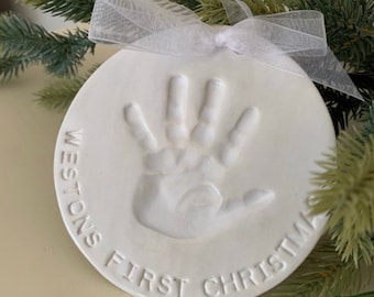 Imprint Hand Print Ornament Keepsake Christmas Ornament Baby Ornament - Handprint Gift Ceramic Memento - Newborn Baby Boy