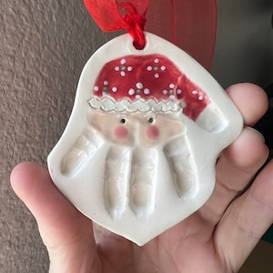 Folk Art Handprint Santa Ornament, Custom Baby Ornament, Handprint Ornament