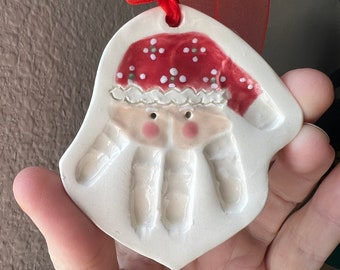 Folk Art Handprint Santa Ornament, Custom Baby Ornament, Handprint Ornament