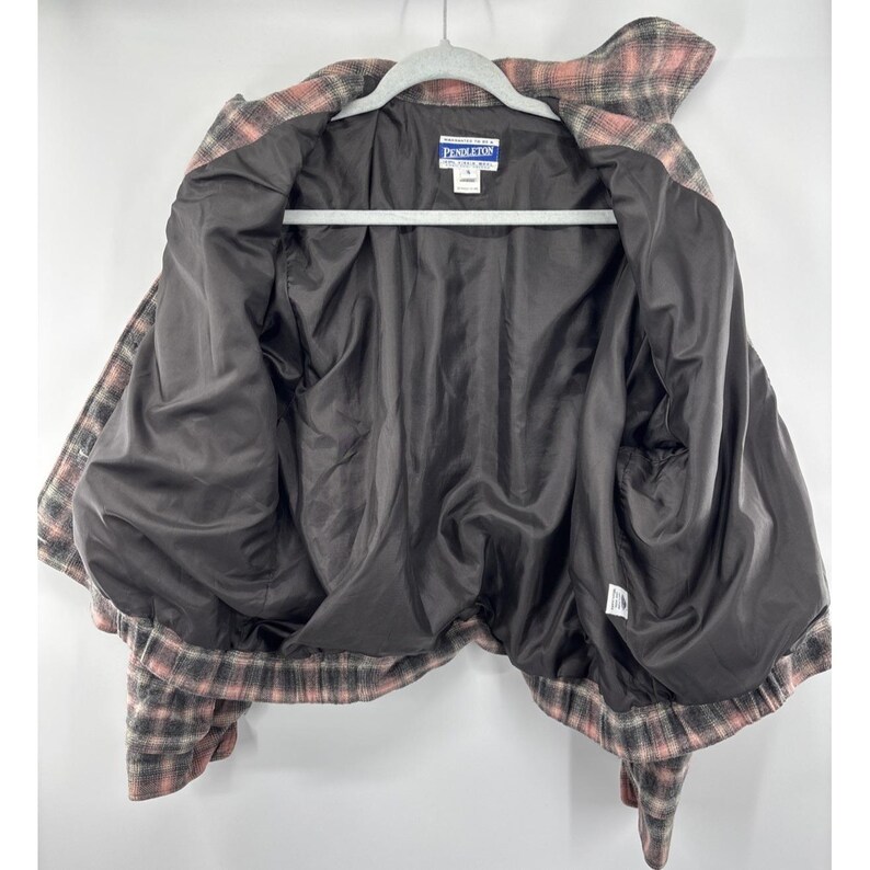 Chaqueta bomber con botones Pendleton para mujer, de lana, rosa y gris, talla 16, estilo vintage imagen 10