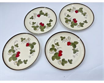Vtg Metlox Poppytrail California Strawberry Stoneware Dinner Plates 10.5" 4 Set