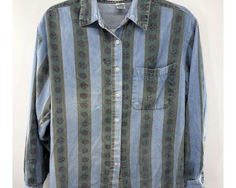 Denim Kikomo Wear Long Sleeve Shirt Button Down Shirt Women's Med Vtg