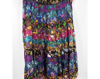 Falda larga vintage con volantes para mujer, estilo boho, colorida, de algodón, talla 1X Plus, forrada.