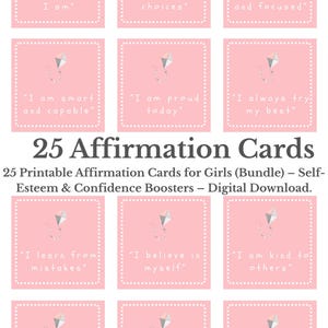 Tarjetas de Afirmación para Niñas (Paquete de 25) – Descarga digital. Imprimibles para fortalecer la autoestima y la confianza.