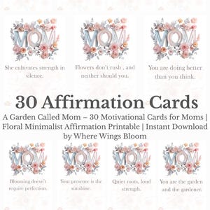 Cartões de Afirmações para Mães – setful 30 Download Digital Afirmações | Um Jardim Chamado Mãe | Floral Minimalista Download Instantâneo