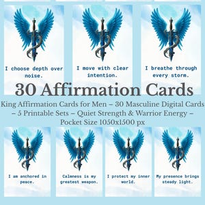 Affirmation Carding for Men – setful of 30 Cards Warrior Energy & Quiet Strength | 5 Printable Sets | Masculine Digital Quotes