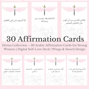 Conjunto de 30 cartas de afirmação | Download digital Árabe para Mulheres – Coleção Divina | Baralho de Amor-Próprio e Empoderamento