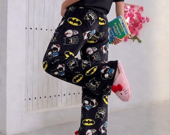 Women's Pajama Pants, Kitty Anime Flannel Sleepwear Bottoms, Kawaii Cartoon Long Lounge Pants, Soft Fluffy Warm Y2K Winter Sleepwear