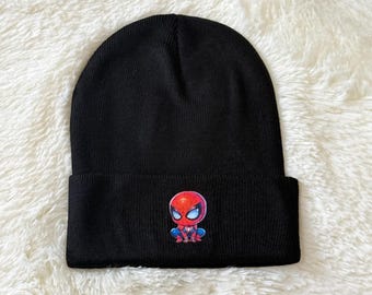Superhero Inspired Beanie, Cute Comic Hero Knit Beanie, Kids Superhero Hat, Embroidered Cartoon Beanie