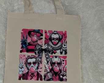 Valentine Horror Tote Bag – Spooky Pink Character Canvas Tote