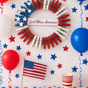 Patriotic Clothespin Wreath: God Bless America, July 4th Decor