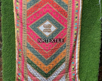 Chanderi silk dupatta Kalamkari print Multi-Colored traditional Shawl with mirror work