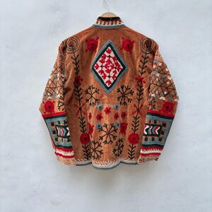 Handcrafted Suzani Velvet Jacket, Traditional Floral Embroidery, Boho Statement Outerwear image 5