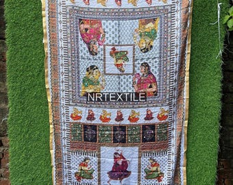 Handgemaakte zijden dupatta met blokprint: rajasthani-regenboogsjaal