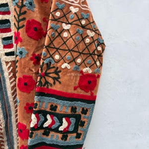 Handcrafted Suzani Velvet Jacket, Traditional Floral Embroidery, Boho Statement Outerwear image 2