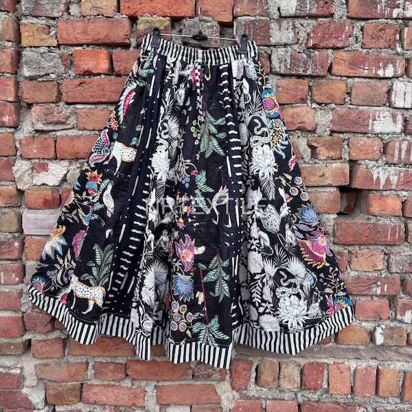 Handmade Block Print Cotton Skirt, Boho Floral Midi