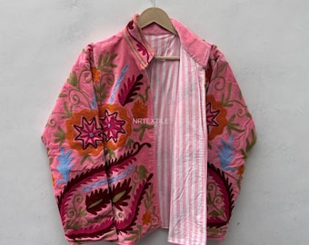 Hand Embroidered Suzani Velvet Jacket, Boho Floral Statement Coat