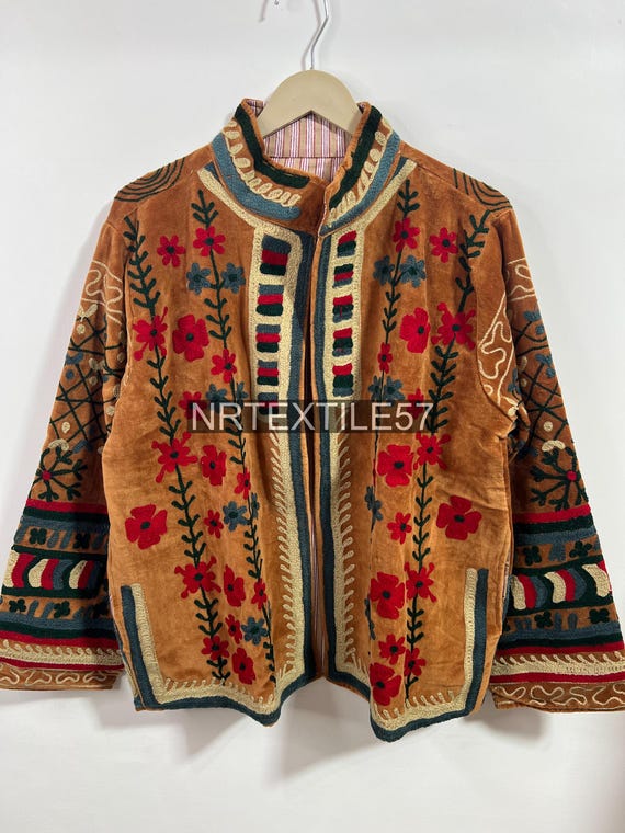 Handcrafted Suzani Jacket, Traditional Floral Embroidery, Folk Tribal Outerwear, Handmade Velvet Jacket, Boho Chic Jackets,