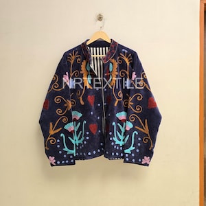 Boho Embroidered Velvet Jacket Women | Handmade Floral Folk Art Coat | Colorful Statement Jacket | Vintage Style Outerwear