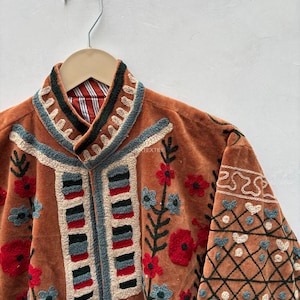 Handcrafted Suzani Velvet Jacket, Traditional Floral Embroidery, Boho Statement Outerwear image 4