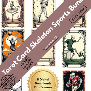 Tarot Skeleton Sports PNG Bundle, Athlete Tarot Card PNGs, Skeleton Sports Clipart, Printable Shirt Designs, Gothic Tarot Digital Download
