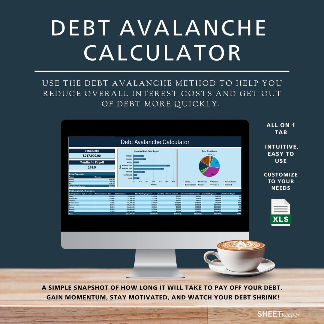 Debt Payoff Avalanche, Debt Avalanche Excel, Debt Payoff Calculator ...