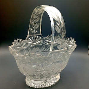 Etched Glass Basket Vase - Etsy