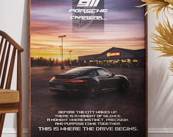 Póster Porsche 911 Carrera Sunset / Arte mural automotriz (18 x 24, 300 DPI)