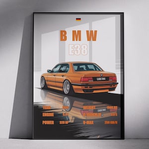 BMW E38 Orange Car Poster: 7 Series JDM Wall Art (Digital Download)