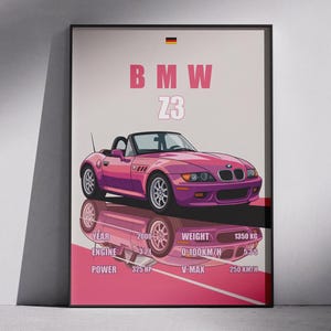 BMW Z3 2000 Digital Poster, Classic Roadster Wall Art, Convertible Car Printable Download, Garage Decor, BMW Z3 Art Print