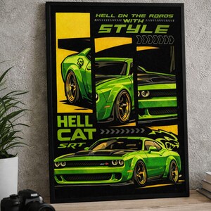 Hellcat SRT-affisch | Modern muskelbils-garagekonst (18x24, PDF-nedladdning)