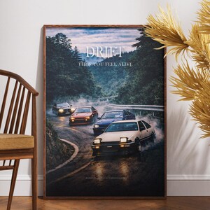 Togue Tandem Drift Toyota Trueno AE86 Vintage Cars Art - Iconic Automotive Poster Decor