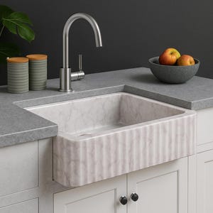 Marble Farmhouse Kitchen Sink – Apron Front Natural Stone Sink – Handmade Luxury Basin