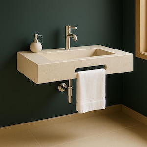 Handmade Travertine Marble Wall Mount Sink: Luxury Stone Washbasin